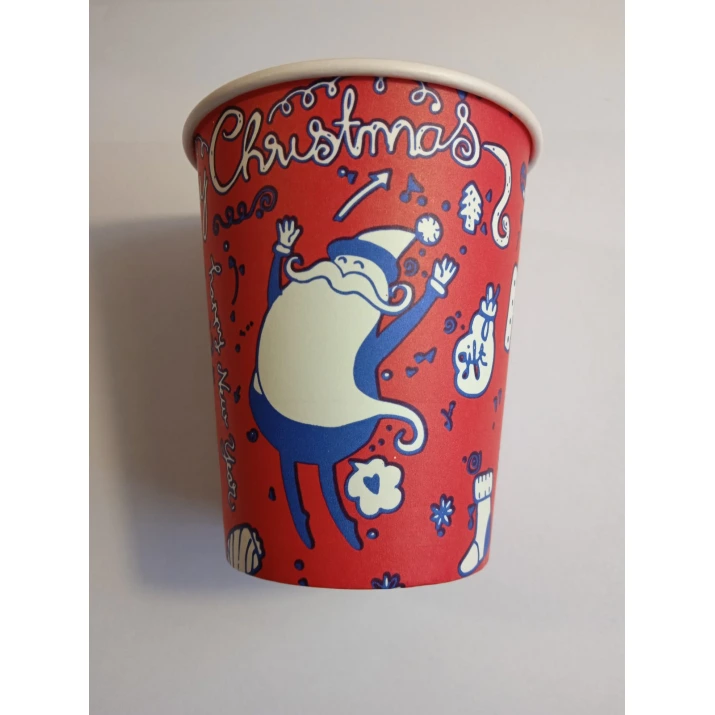 чаши 7 OZ  картон КОЛЕДНИ-червени, 50бр/пак, 30пак/кашон