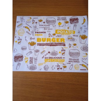 Масло устойчива хартия за сервиране и презентация с печат размер: 27х17.5см (500листа в пакет)
