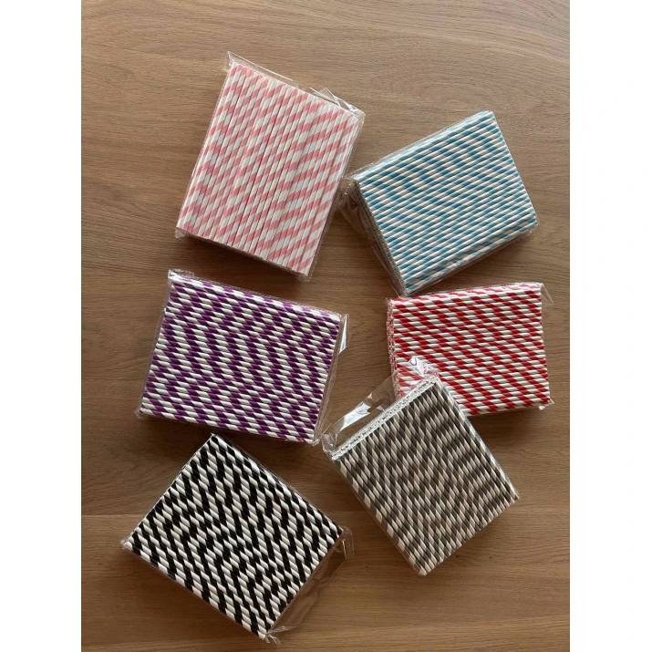 Сламки хартиени Striped (райета) - 100бройки в пакет