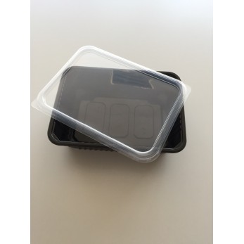 кутия с вместимост 750ml - черна правоъгълна за храна  с прозрачен капак