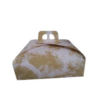 Кутия за торта с дръжки – бяла със златни ивици - размер S (за мини торта, сладки,десерти,печива)