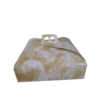 Кутия за торта с дръжки – бяла със златни ивици - размер L (за стандартни торти,кекс, печива, пай....)