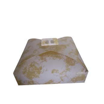 Кутия за торта с дръжки – бяла със златни ивици - размер XL (за големи торти и печива)