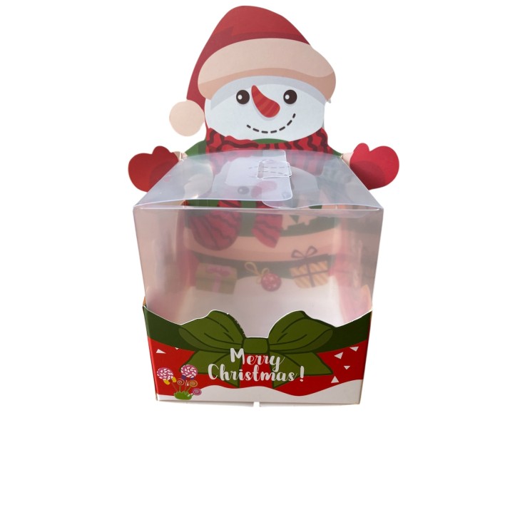 кутия КОЛЕДА за кейк СНЕЖКО  10.3х10.3х h10.5см/обща h19.5см/