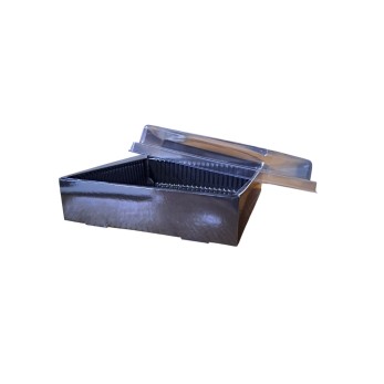 кутия за сладки черна Enjoy с прозрачен капак 14.5х14.5х5.4см,50бройки в пакет.