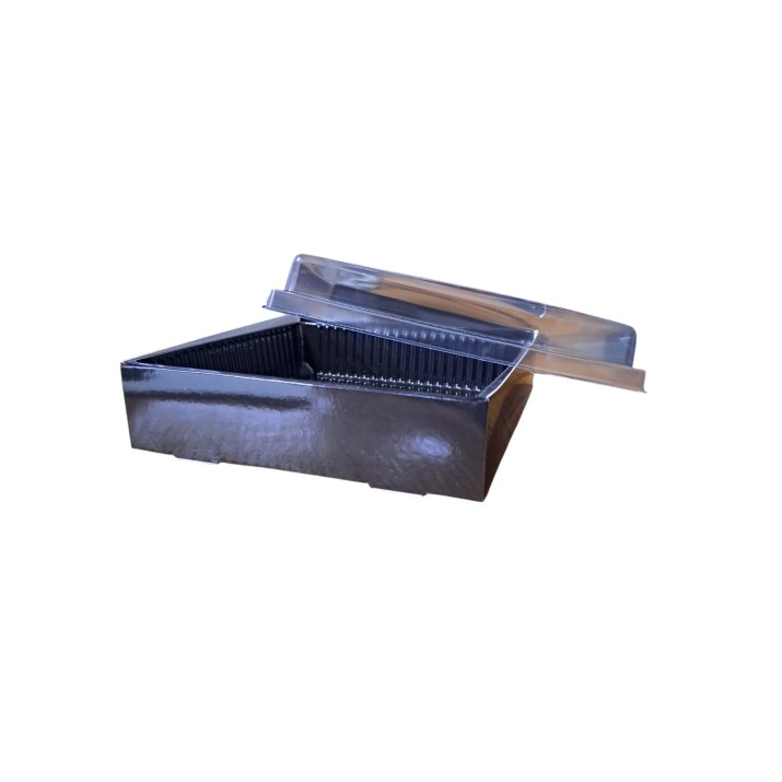 кутия за сладки черна Enjoy с прозрачен капак 14.5х14.5х5.4см,50бройки в пакет.