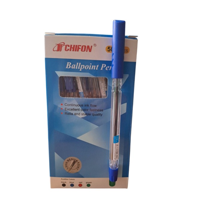 Химикалки прозрачни с КВАДРАТЕН син капак 50бройки в кутия