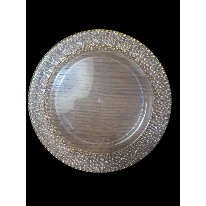 чиния кристал Ф 19см, малка – прозрачна със златен кант, 6бр.пак.