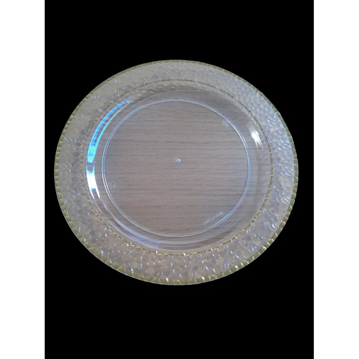 чиния кристал Ф 23см, голяма – прозрачна със златен кант
