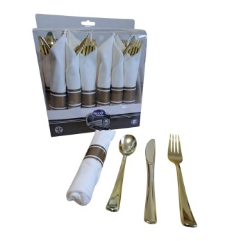 Сет от ЗЛАТНА вилица,лъжица, нож и салфетка, 12бройки в кутия Сет от ЗЛАТНА вилица,лъжица, нож и салфетка, 12бройки в кутия