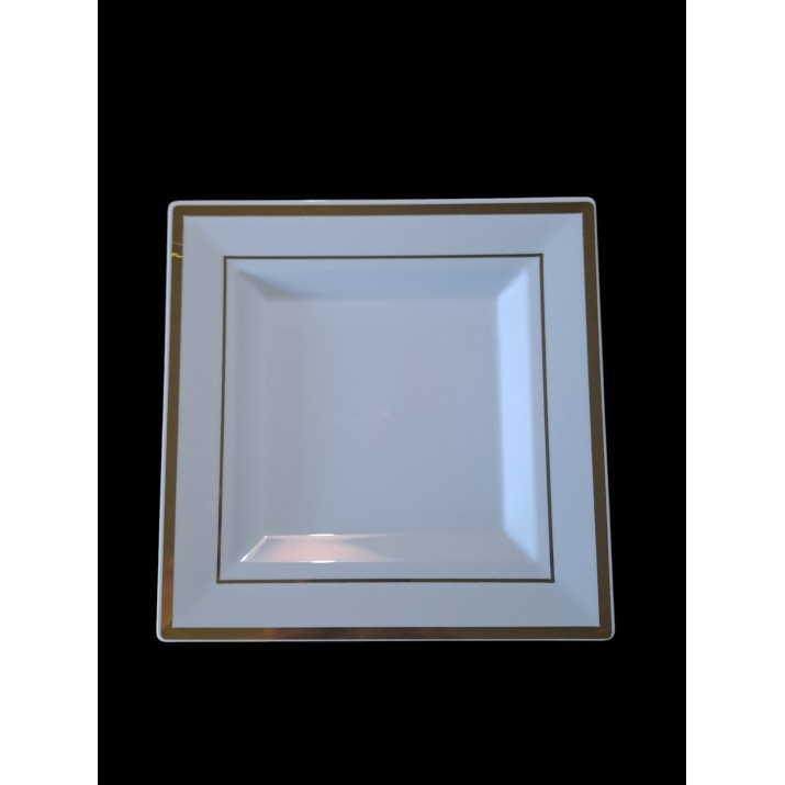 чиния  квадрат 16.5 х 16.5см, малка бяла със златен кант, 6бройки в пакет.