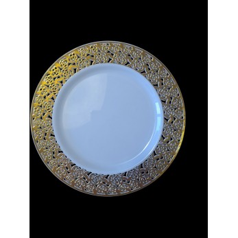 чиния бяла Ф 23см, голяма – БЯЛА със златен кант, 5бр.пакет. чиния бяла Ф 23см, голяма – БЯЛА със златен кант, 5бр.пакет.