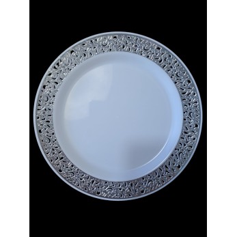 чиния бяла Ф 23см, голяма – БЯЛА със СРЕБЪРЕН кант, 5бр.пакет. чиния бяла Ф 23см, голяма – БЯЛА със СРЕБЪРЕН кант, 5бр.пакет.