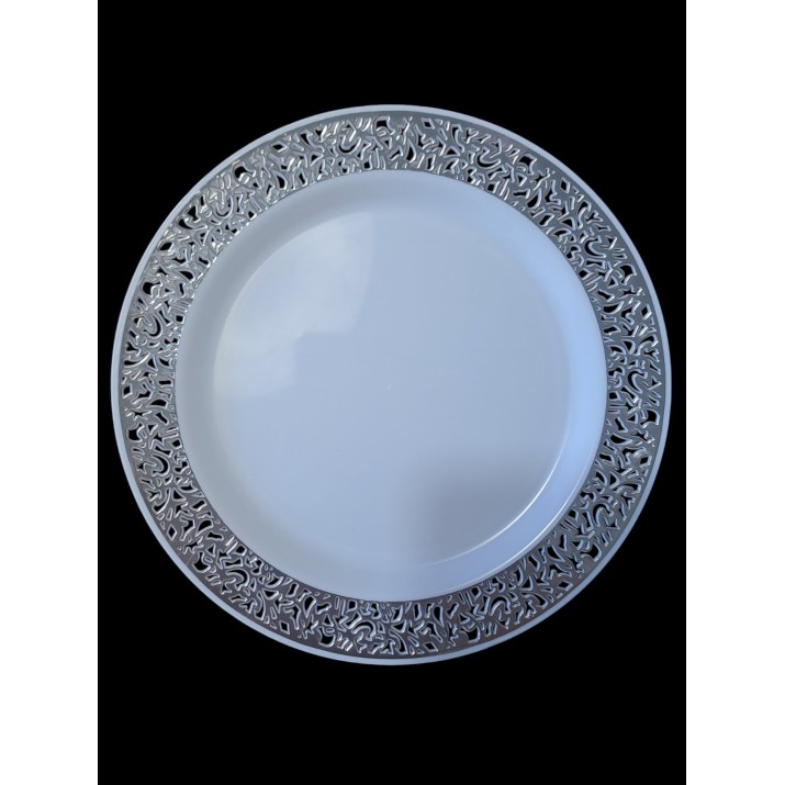 чиния  бяла Ф 19см, малка – БЯЛА със СРЕБЪРЕН кант, 6бр.пакет.