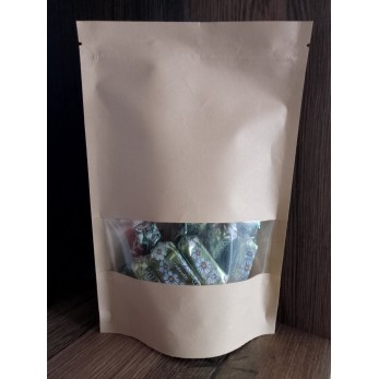 Хартиен плик кафяв с Цип  Прозорец кафяв 15х22+4см