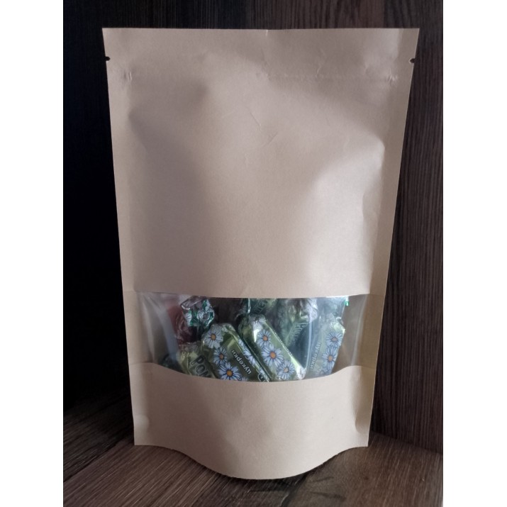 Хартиен плик кафяв с Цип  Прозорец кафяв 15х22+4см