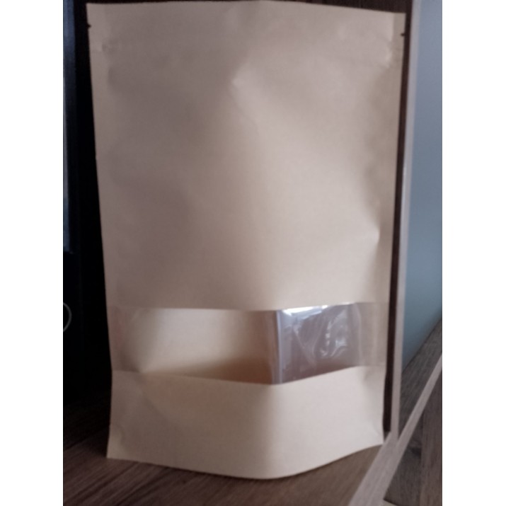 Хартиен плик кафяв с Цип  Прозорец кафяв 20х30+5см