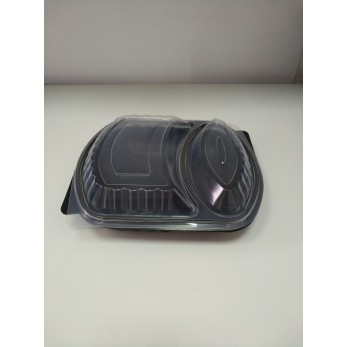 кутия за храна правоъгълна с две отделения, с прозрачен капак