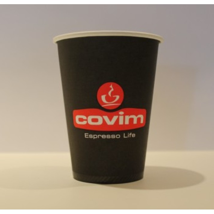 картонена чаша 7OZ черна с цветно лого COVIM