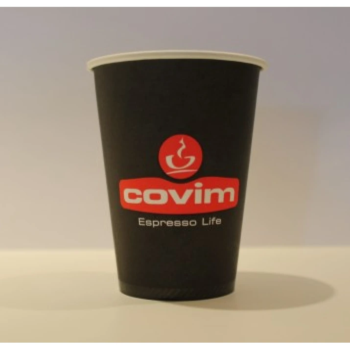 картонена чаша 7.5OZ черна с цветно лого COVIM